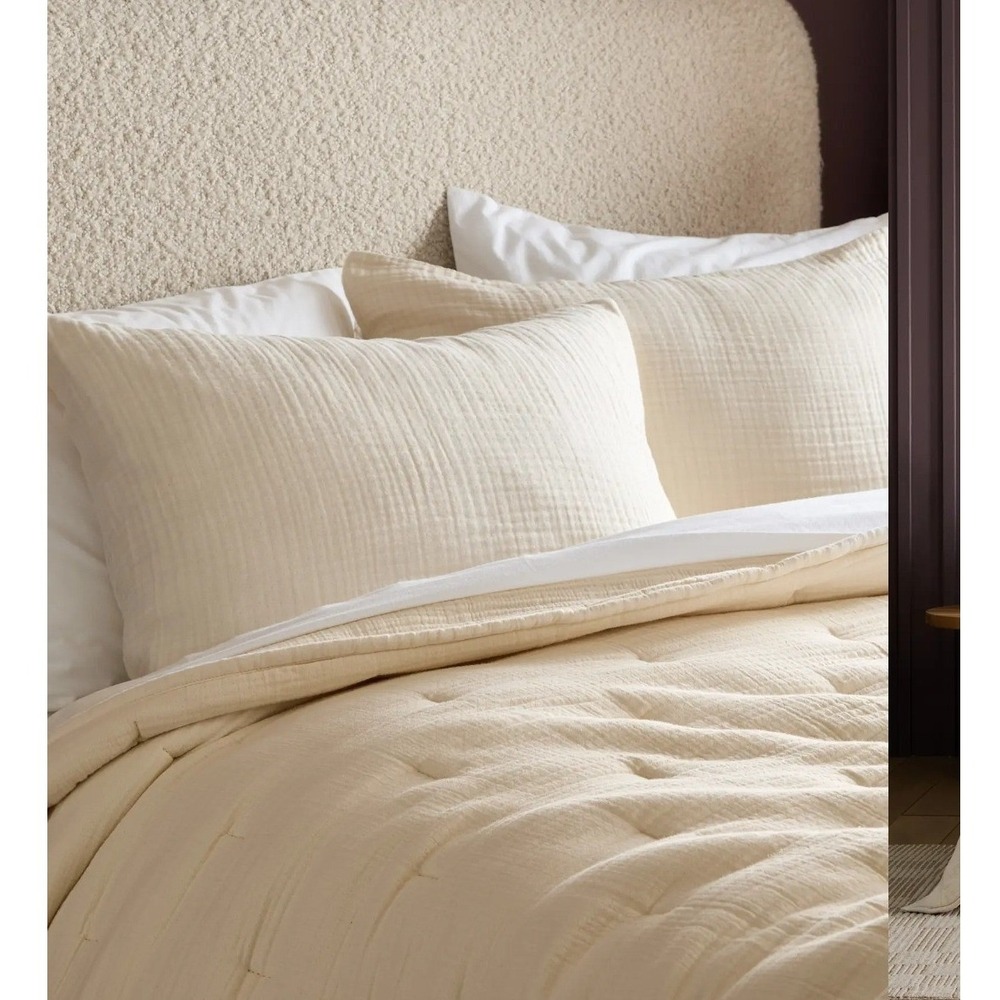 Quince 100% Organic Cotton 4-Layer Gauze Standard Sham Set Ivory VTM001
